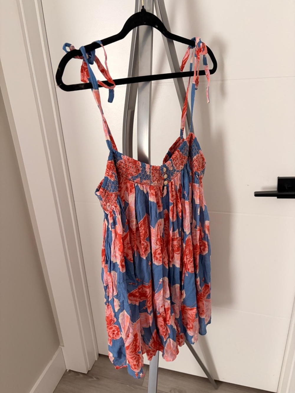 Blue & Coral Floral Tie-Strap Sundress